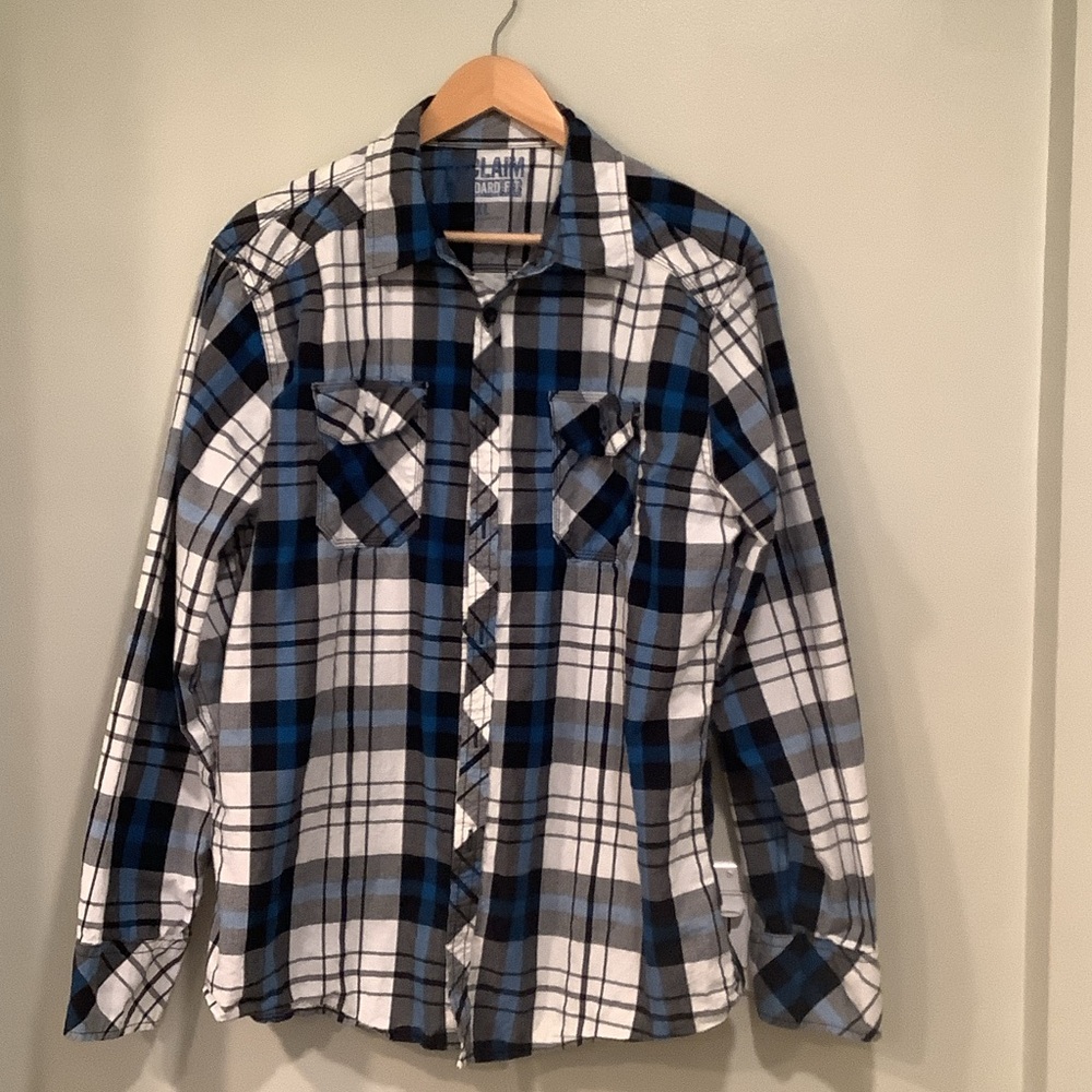 Classic Blue and White Plaid Button Down Shirt